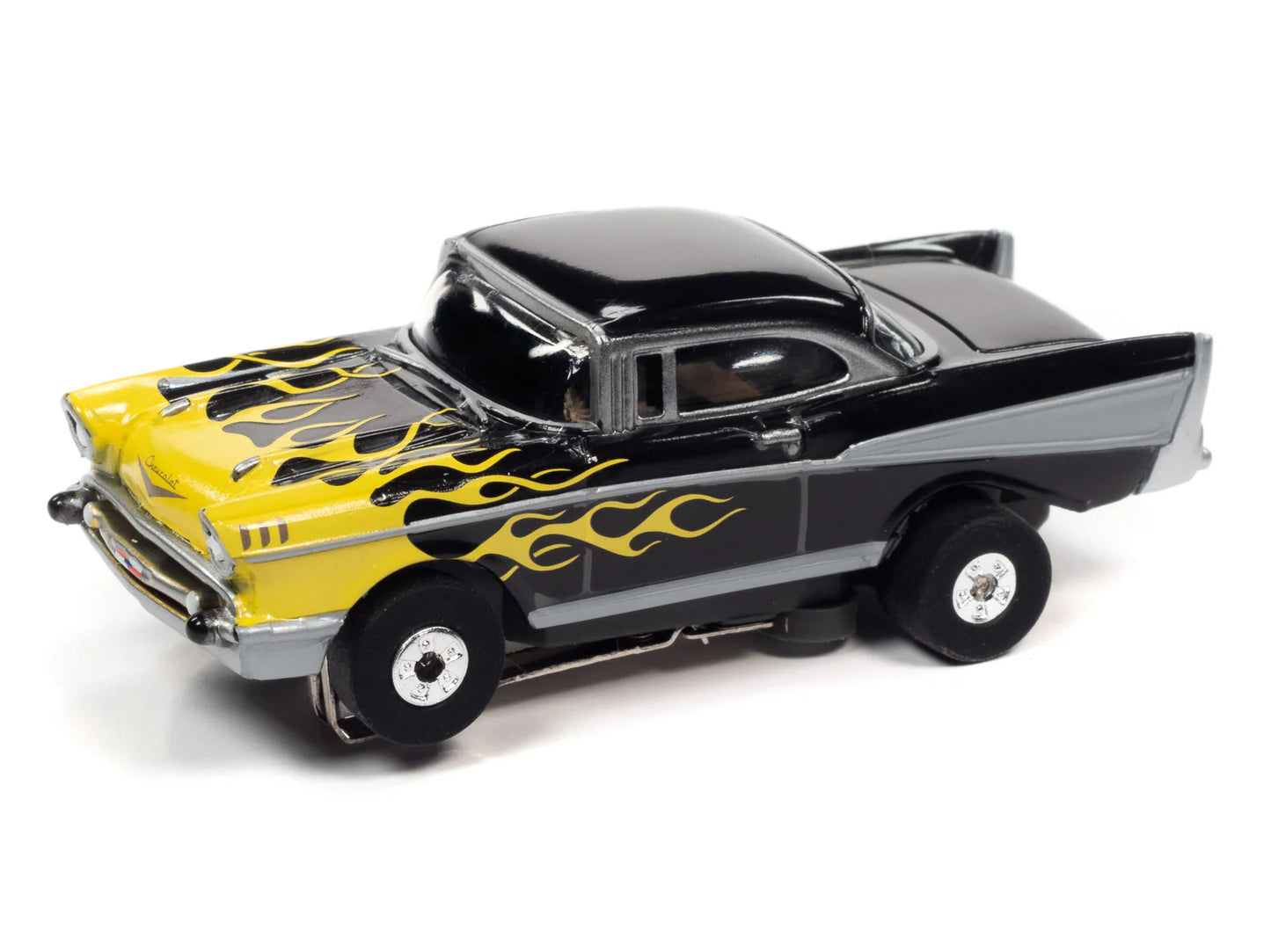 1957 Chevy Bel Air Black & Yellow Flamed Limited Edition Slot Car.