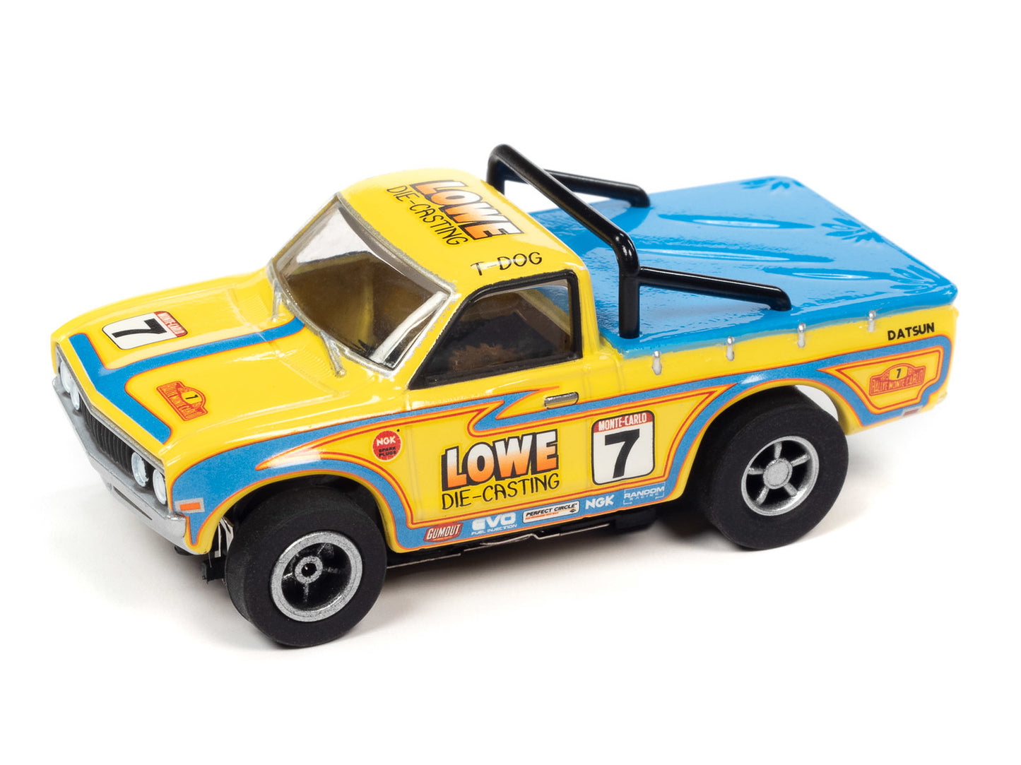 1975 Datsun 620 (X-traction)
Rally X-Traction - 2023 Release 3 - Version B
1975 Datsun 620 Pickup Truck (New Casting) (X-traction) Although not originally designed for rally racing, the 1975 Datsun 620 pickup truck was a popular choice for rally enthusiasts due to its light weight and nimble handling.