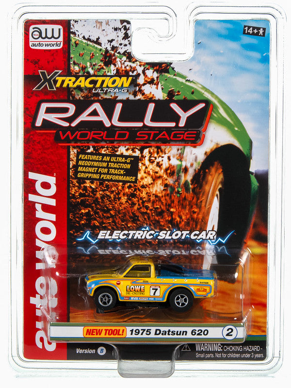 1975 Datsun 620 (X-traction)
Rally X-Traction - 2023 Release 3 - Version B
1975 Datsun 620 Pickup Truck (New Casting) (X-traction) Although not originally designed for rally racing, the 1975 Datsun 620 pickup truck was a popular choice for rally enthusiasts due to its light weight and nimble handling.