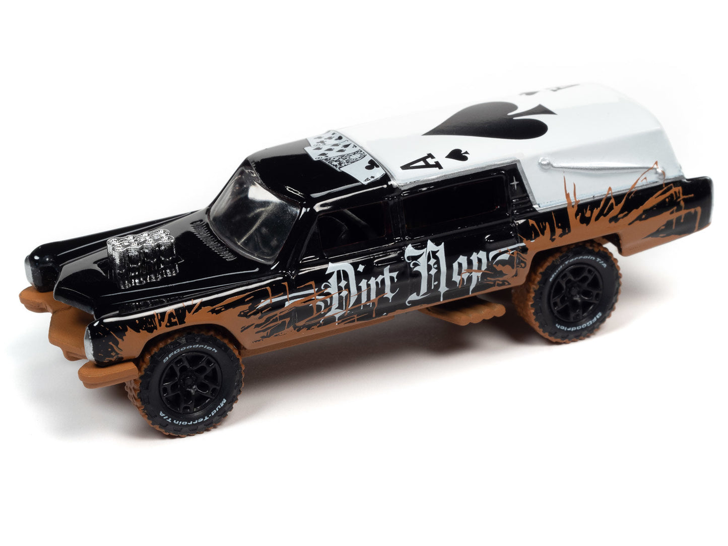 Haulin' Hearse - Off Road - Gloss Black White Roof w/Mud
Johnny Lightning 1/64 scale collectible die cast car,