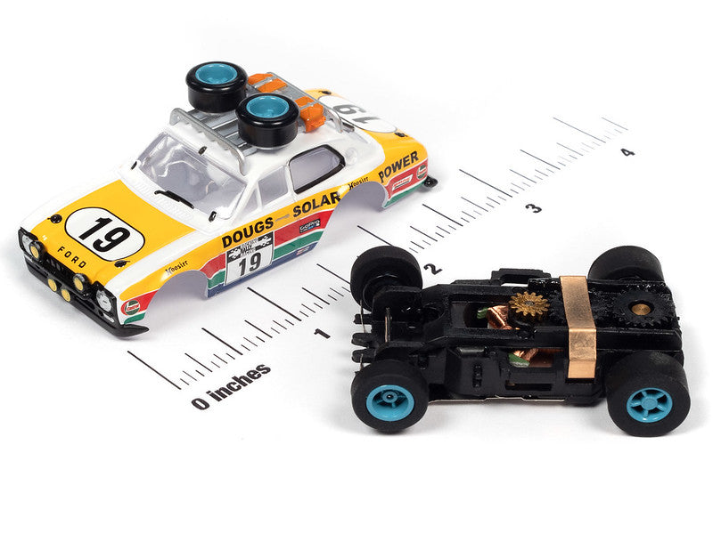 Auto World Electric Slot Car, 1975 Ford Escort w/Roof Rack (X-traction)
Rally X-Traction - 2023 Release 3 - Version B
The 1975 Ford Escort rally was a high-performance version of the popular compact car that dominated the rally racing scene in the 1970s.