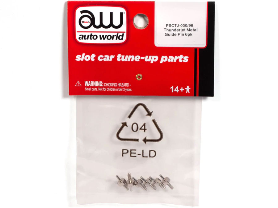 Auto World ThunderJet Chassis Guide Pins. 6 pack of Thunderjet Metal Slot Car Guide Pins. Part PSCT-030/96.