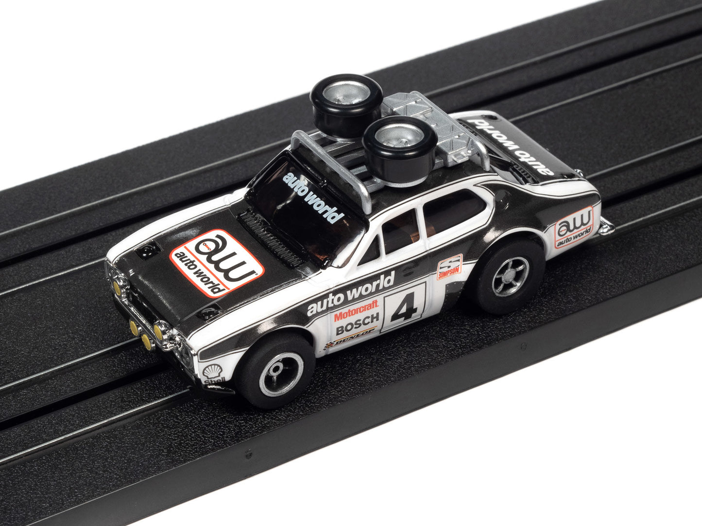 Auto World 1975 Ford Escort MK1-Traction Slot Car, RALLY XTRACTION 2023 RELEASE 3, Hobby Exclusive Slot Car, pictured on track