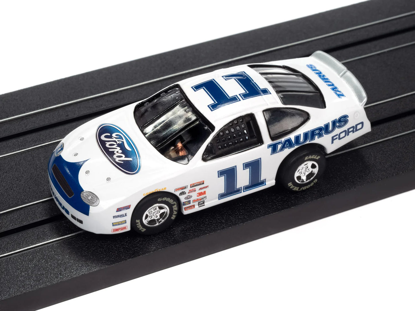 Super III Electric Slot Car, 2008 Ford Taurus Stock Car pictured on race rack