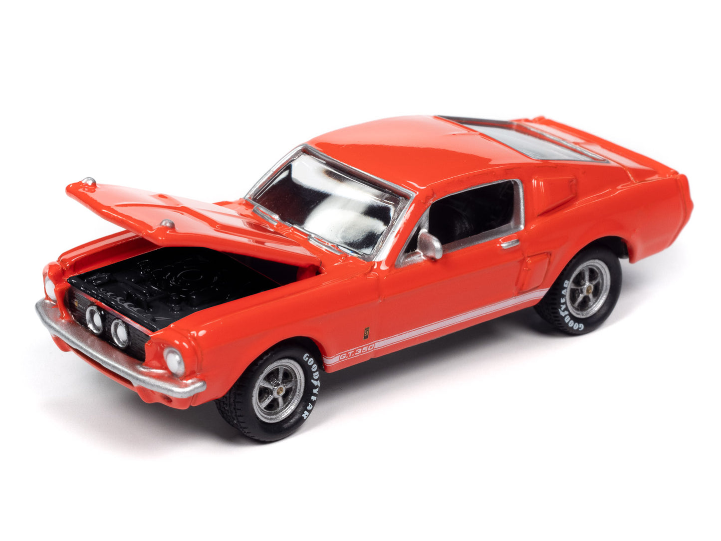 Mecum Auctions 1967 Shelby GT-350 - Candy Apple Red with hood opened.
Collectible 1/64 Diecast Model Car by Johnny Lightning