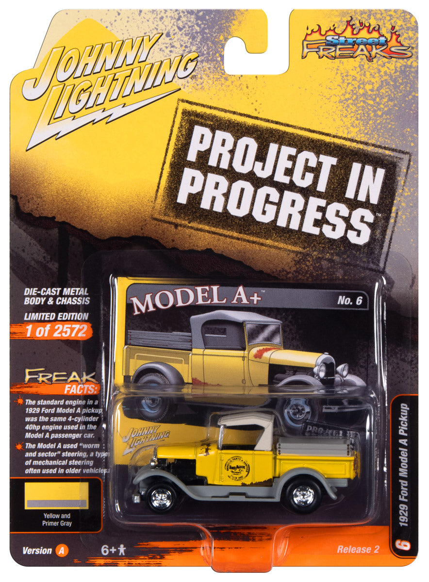1929 Ford Model A (Projects in Progress) - Aqua w/Gray Roof pictured in packaging.
Johnny Lightning Collectible 1/64 Scale Diecast Model Car
JLSF026/A - JOHNNY LIGHTNING STREET FREAKS - 2023 RELEASE 2