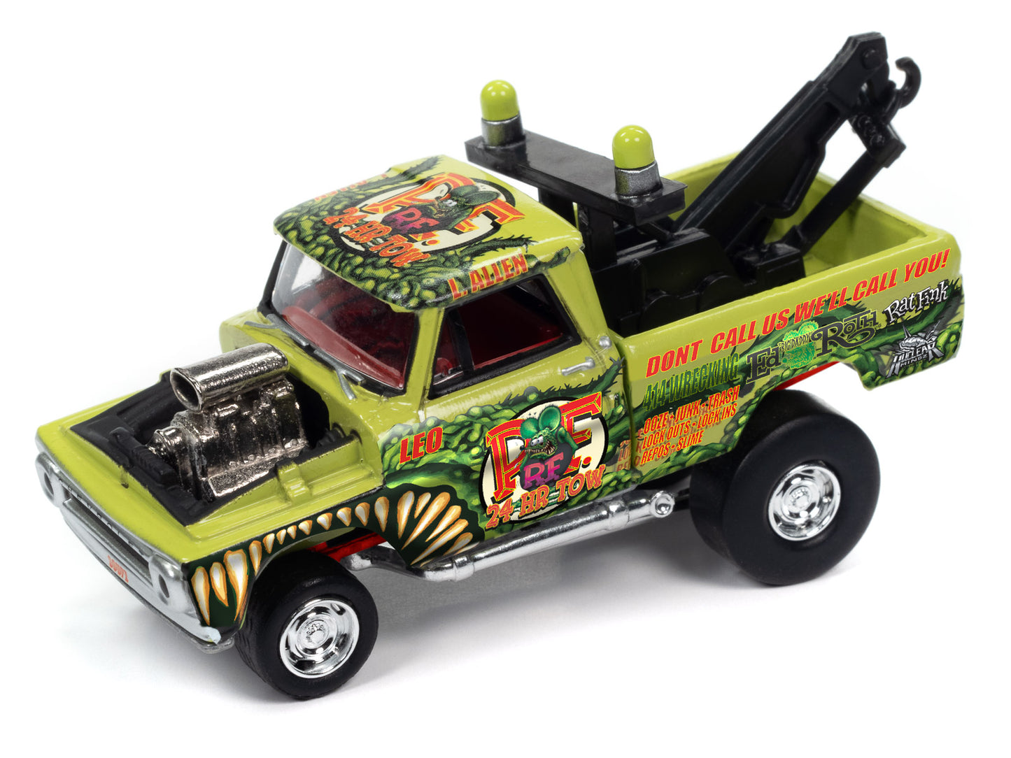 1965 Chevrolet Pickup Tow Truck (Zingers) - Bright Green w/Rat Fink Graphics
Johnny Lightning Collectible 1/64 Scale Diecast Model Car
JLSF026/A - JOHNNY LIGHTNING STREET FREAKS - 2023 RELEASE 2