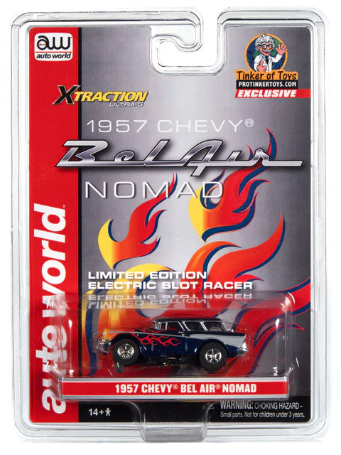 Packaged 1957 Chevrolet Nomad Burple & Yellow Flamed Auto World electric slot cars