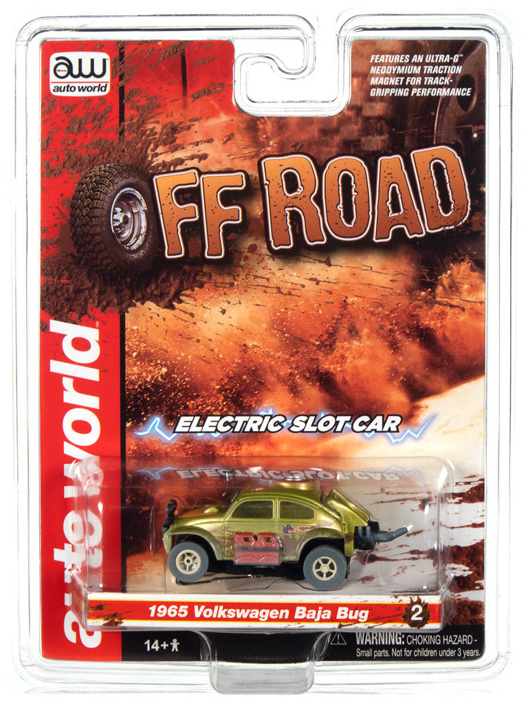 Auto World Off Road Series 1965 Volkswagen Baja Bug - Version A - Release 1 2022 - pictured in clam shell packaging