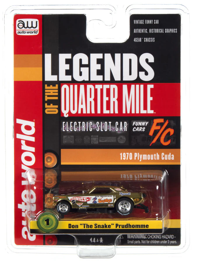 Auto World Gold Chrome Slot Car, 1970 Plymouth Cuda Funny Car The Snake
