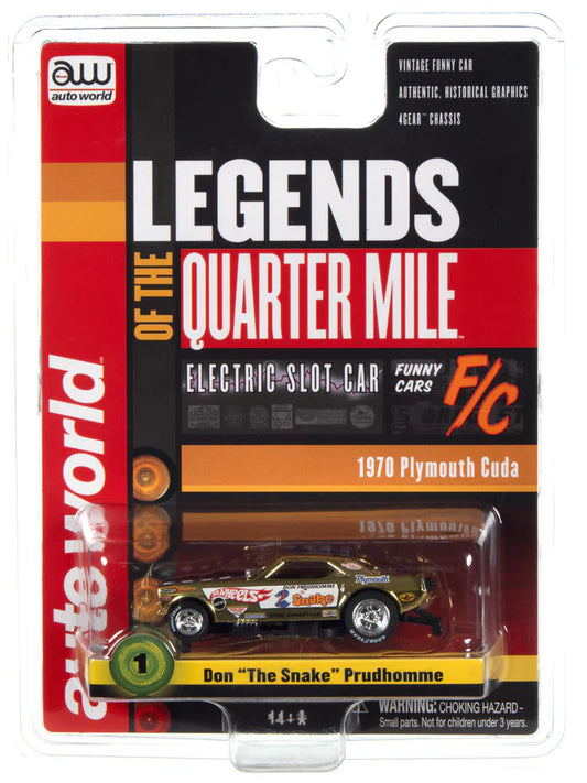 Auto World Gold Chrome Slot Car, 1970 Plymouth Cuda Funny Car The Snake