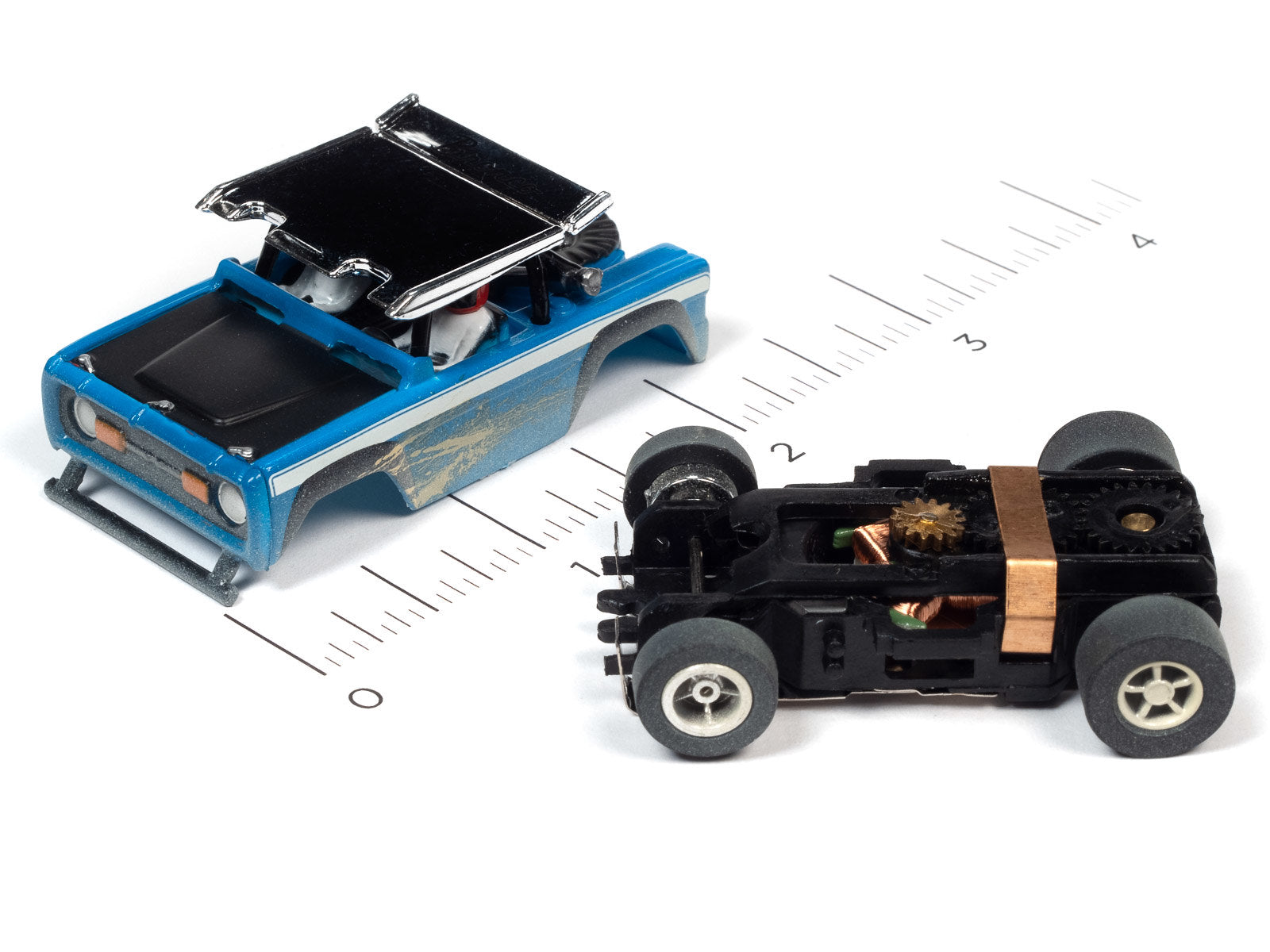 Auto World Off Road Slot Car Series - 1971 Ford Baja Bronco - Version B - Release 1 2022 -dimensions shown