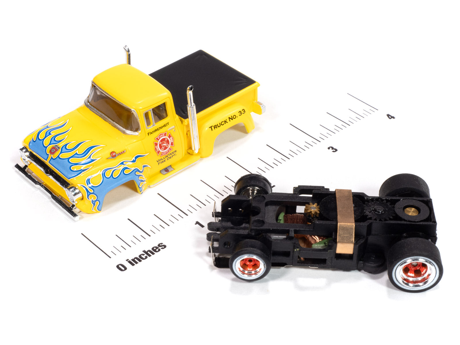 Auto World - On Call Release 1 - 2025, '56 Ford F100 Volunteer Fire Department,  Version B
(Yellow w/ Blue Flames)