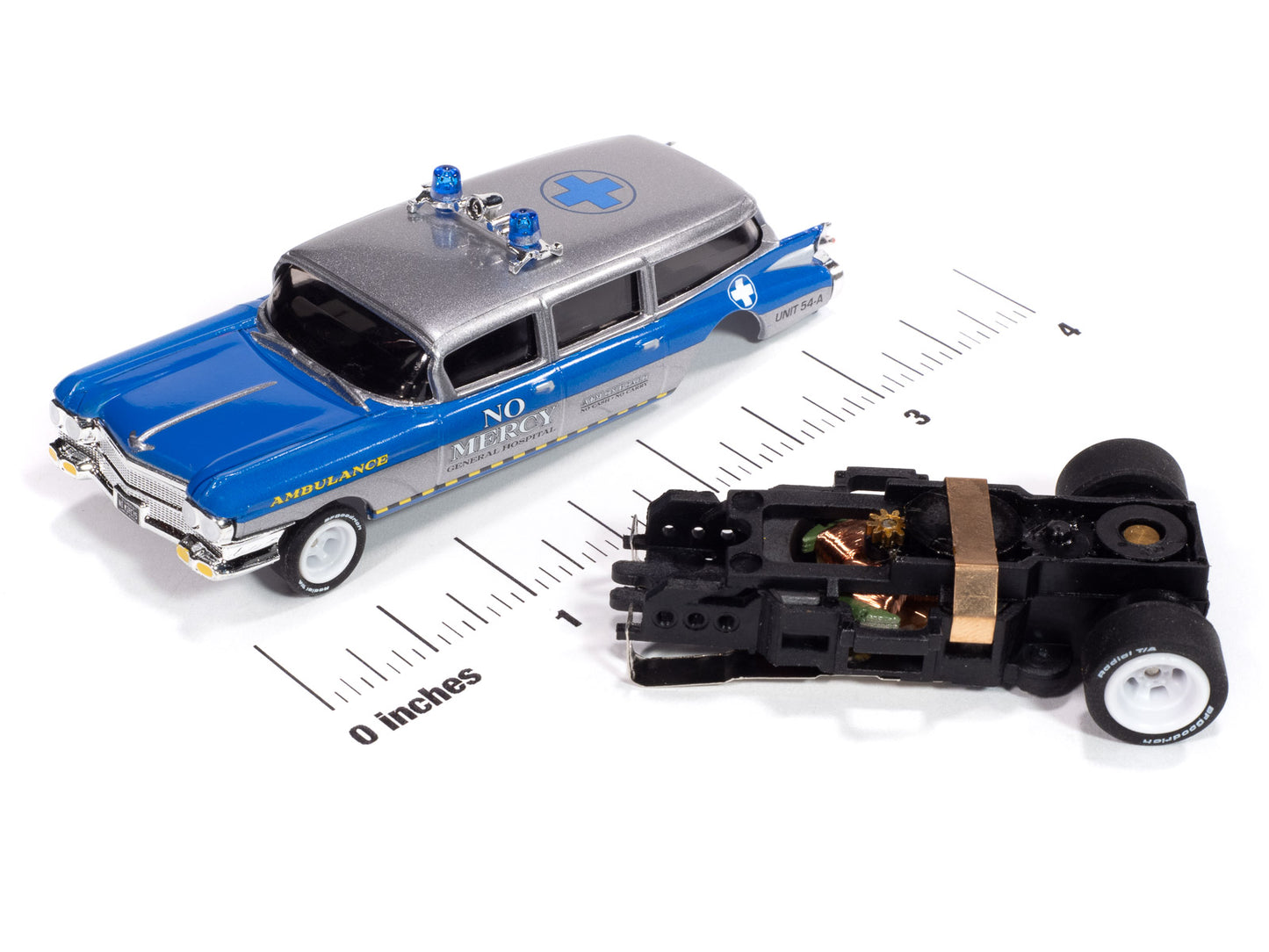 Auto World Slot Cars - On Call Release 1 - 2025
1959 Cadillac Ambulance - Version B
(Silver & Blue)