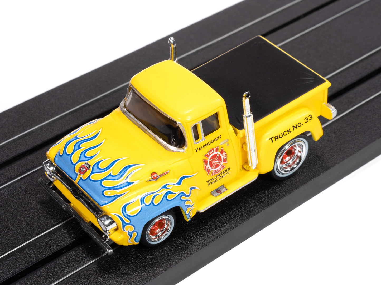 Auto World - On Call Release 1 - 2025, '56 Ford F100 Volunteer Fire Department,  Version B
(Yellow w/ Blue Flames)