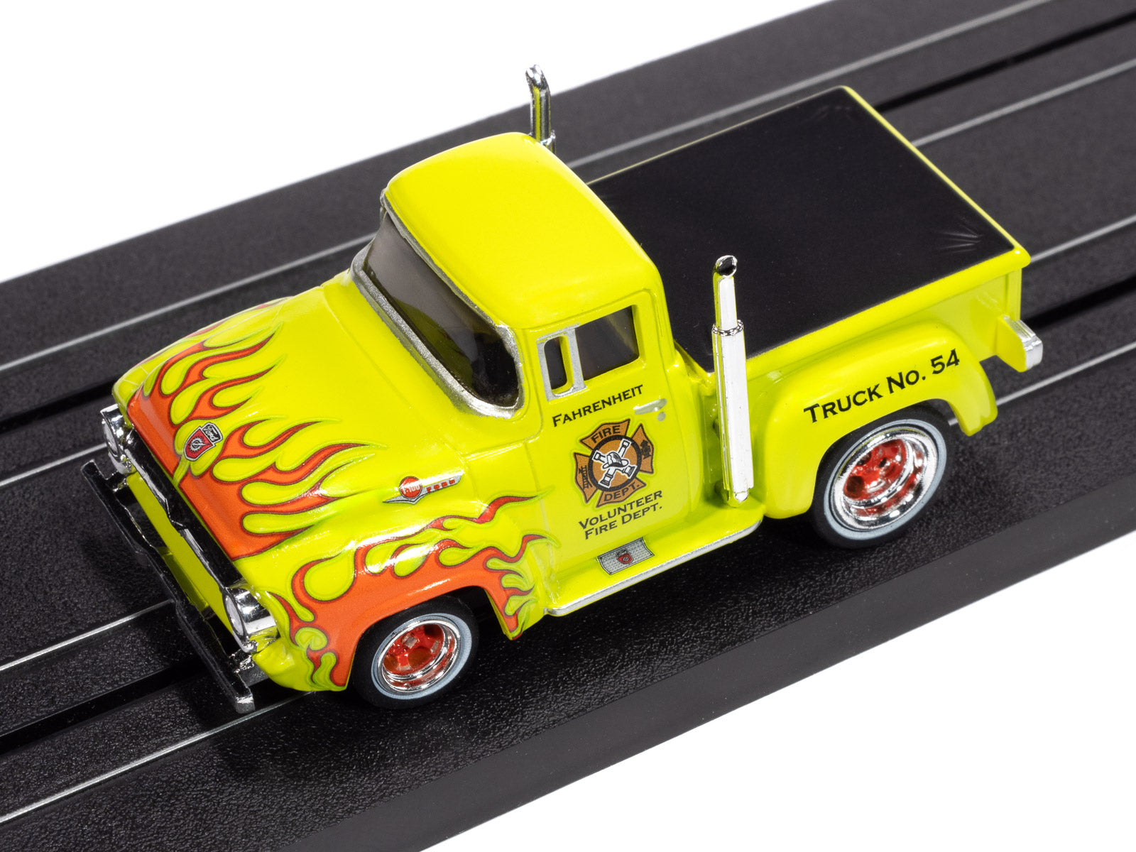 Auto World - On Call Release 1 - 2025, '56 Ford F100 Volunteer Fire Department,  Version A
(Green w/ Orange Flames)