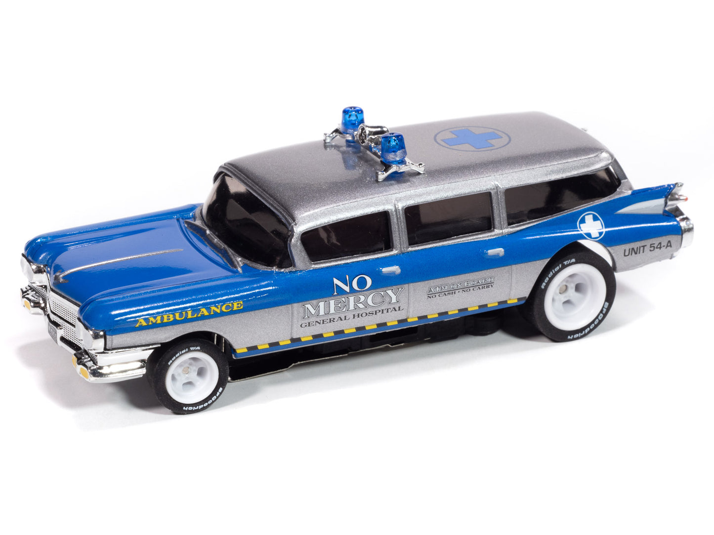 Auto World Slot Cars - On Call Release 1 - 2025
1959 Cadillac Ambulance - Version B
(Silver & Blue)