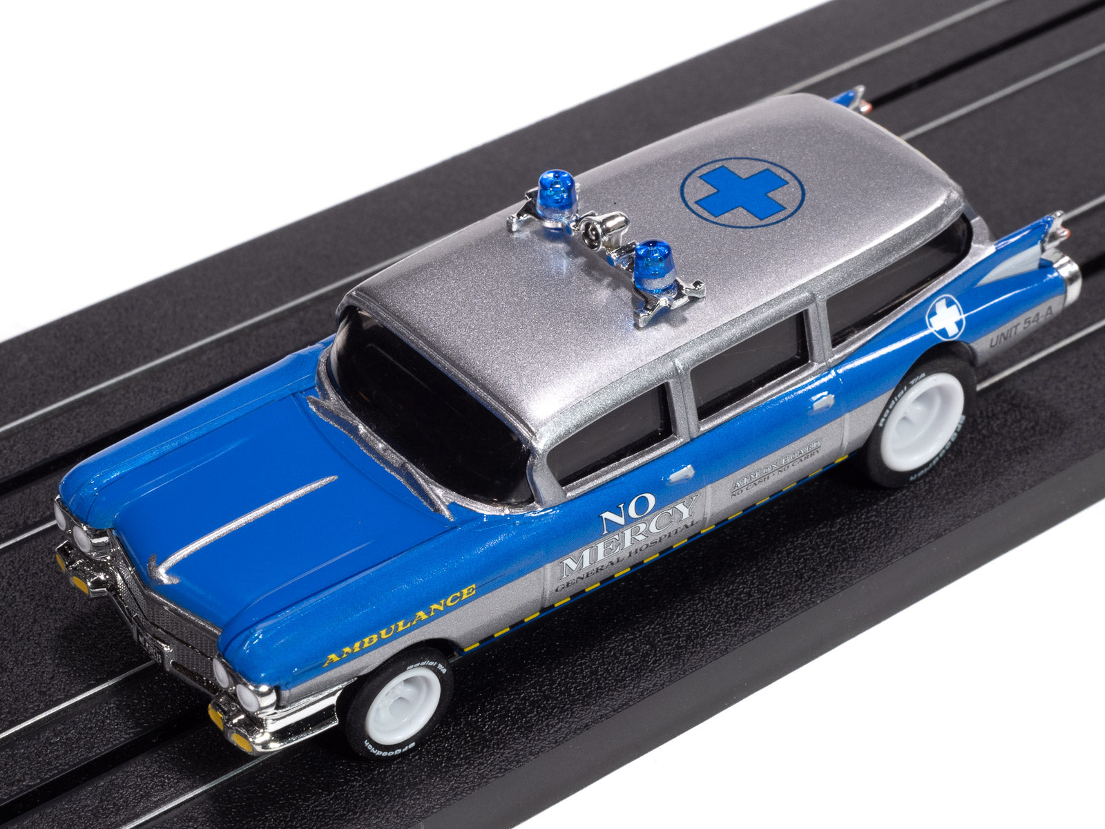 Auto World Slot Cars - On Call Release 1 - 2025
1959 Cadillac Ambulance - Version B
(Silver & Blue)