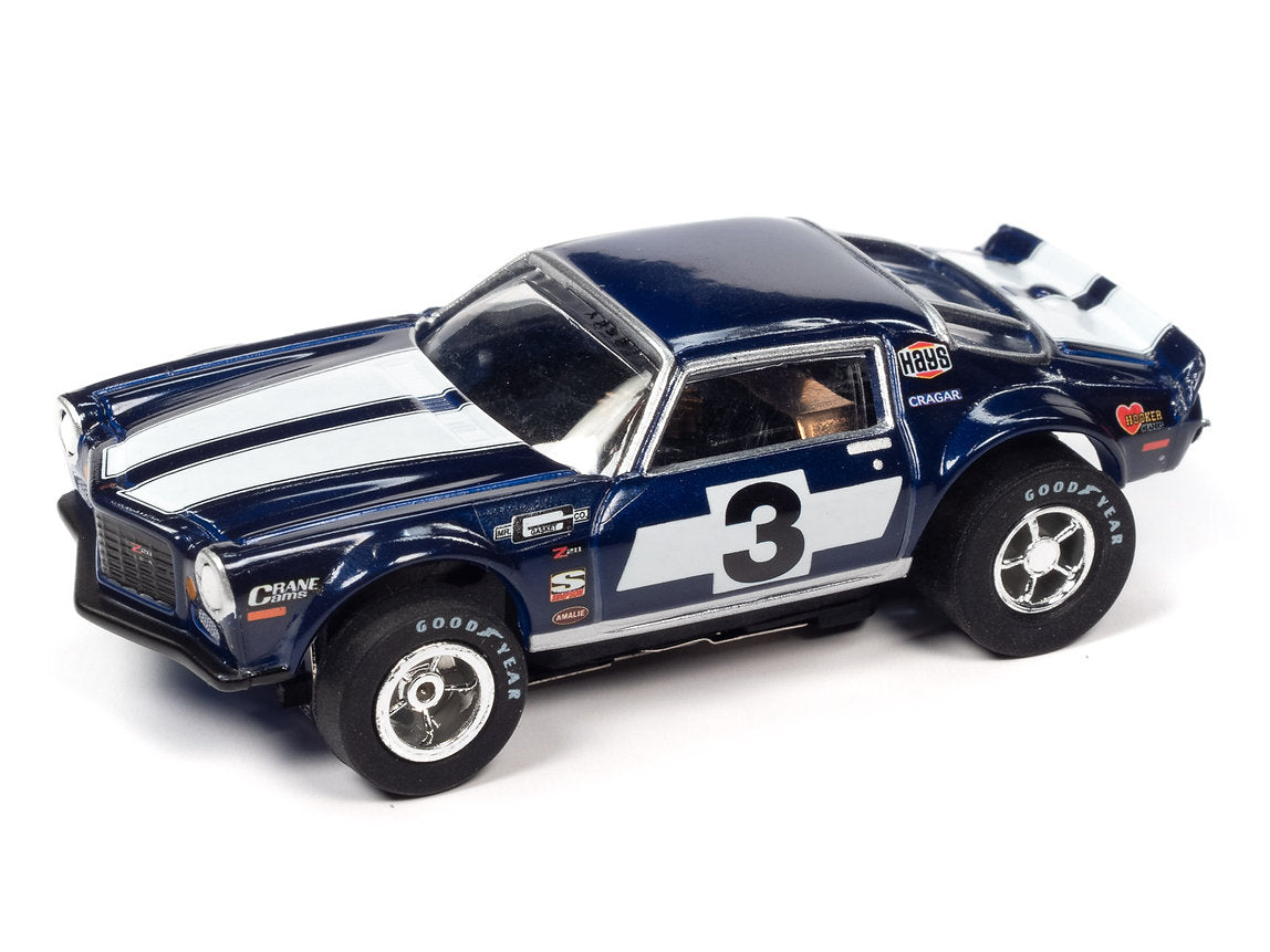 1970 Chevy Camaro Z28 limited production, Exclusive slot car. The X-Traction chassis is a modified version of the classic pancake design used in Auto World's ThunderJet Chassis. Increased weight and larger rear wheels provide better performance and superior handling.