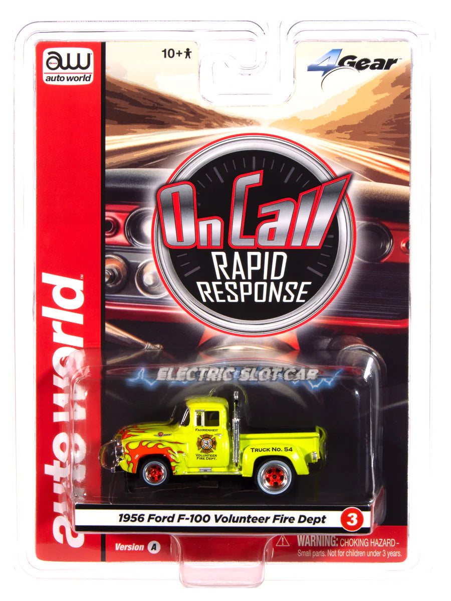 Auto World - On Call Release 1 - 2025, '56 Ford F100 Volunteer Fire Department,  Version A
(Green w/ Orange Flames)