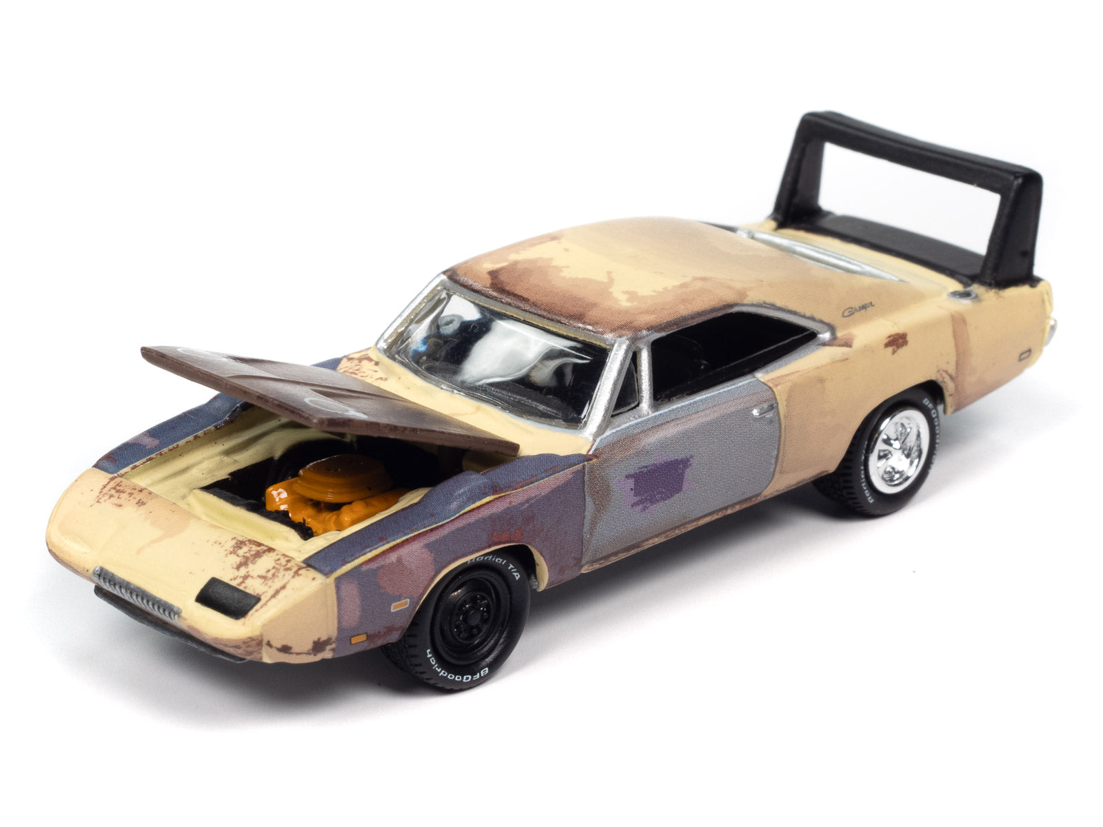 Mystery Matinee 1969 Dodge Charger Daytona - Y2 Yellow w/Dirty Effects
Johnny Lightning Collectible 1/64 Scale Diecast Model Car pictured with hood open.
JLPC015 - JOHNNY LIGHTNING POP CULTURE - 2024 RELEASE