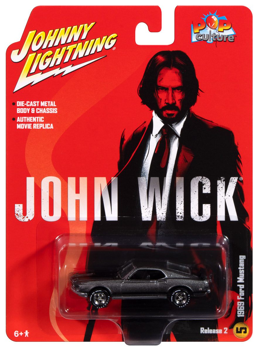 John Wick 1969 Ford Mustang Mach I - Hitman Gray in packaging.
Johnny Lightning Collectible 1/64 Scale Diecast Model Car

JLPC015 - JOHNNY LIGHTNING POP CULTURE - 2024 RELEASE